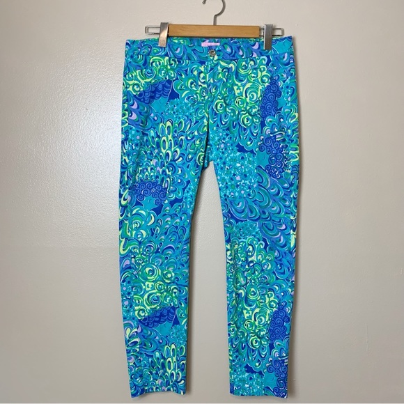 Lilly Pulitzer Pants - Lilly Pulitzer Kelly Pants Green Blue Tropical Summer Print Sz 10